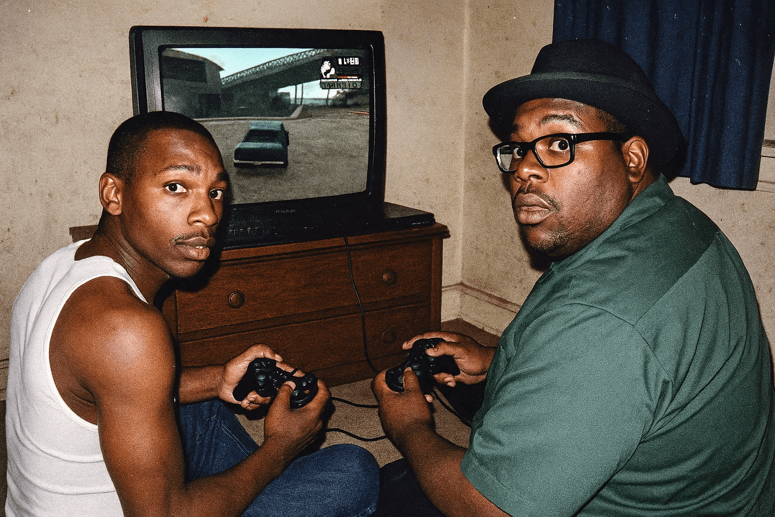 Before and after UnYellowGPT processing of an AI-generated image of GTA San Andreas (after)