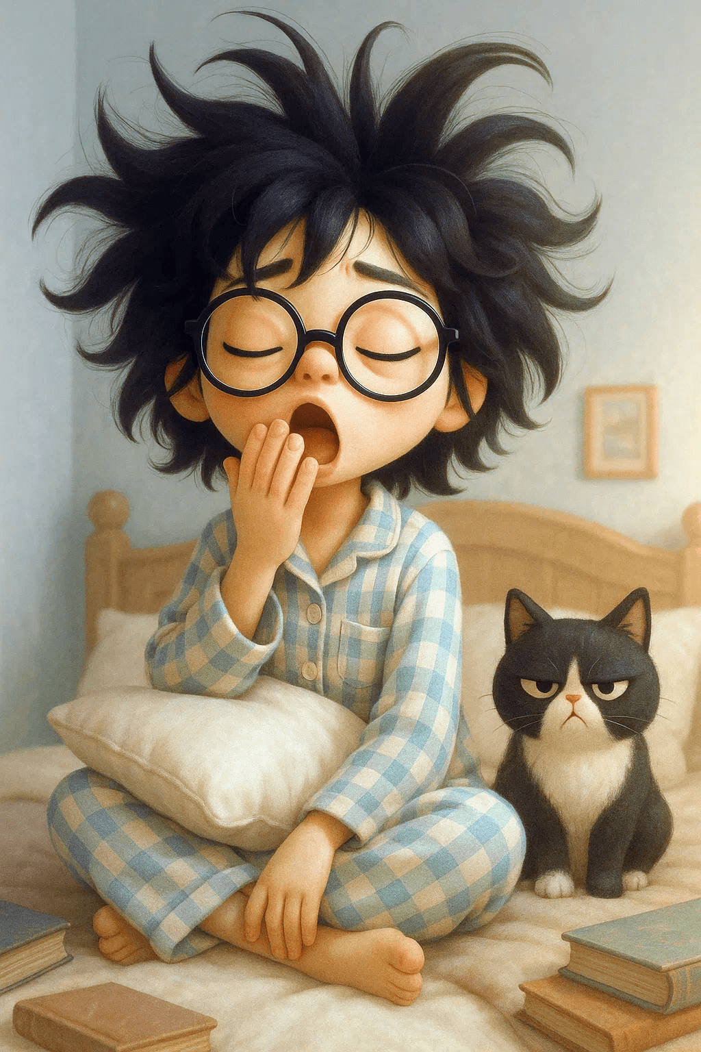 Before and after UnYellowGPT processing of an AI-generated sleepy character (after)