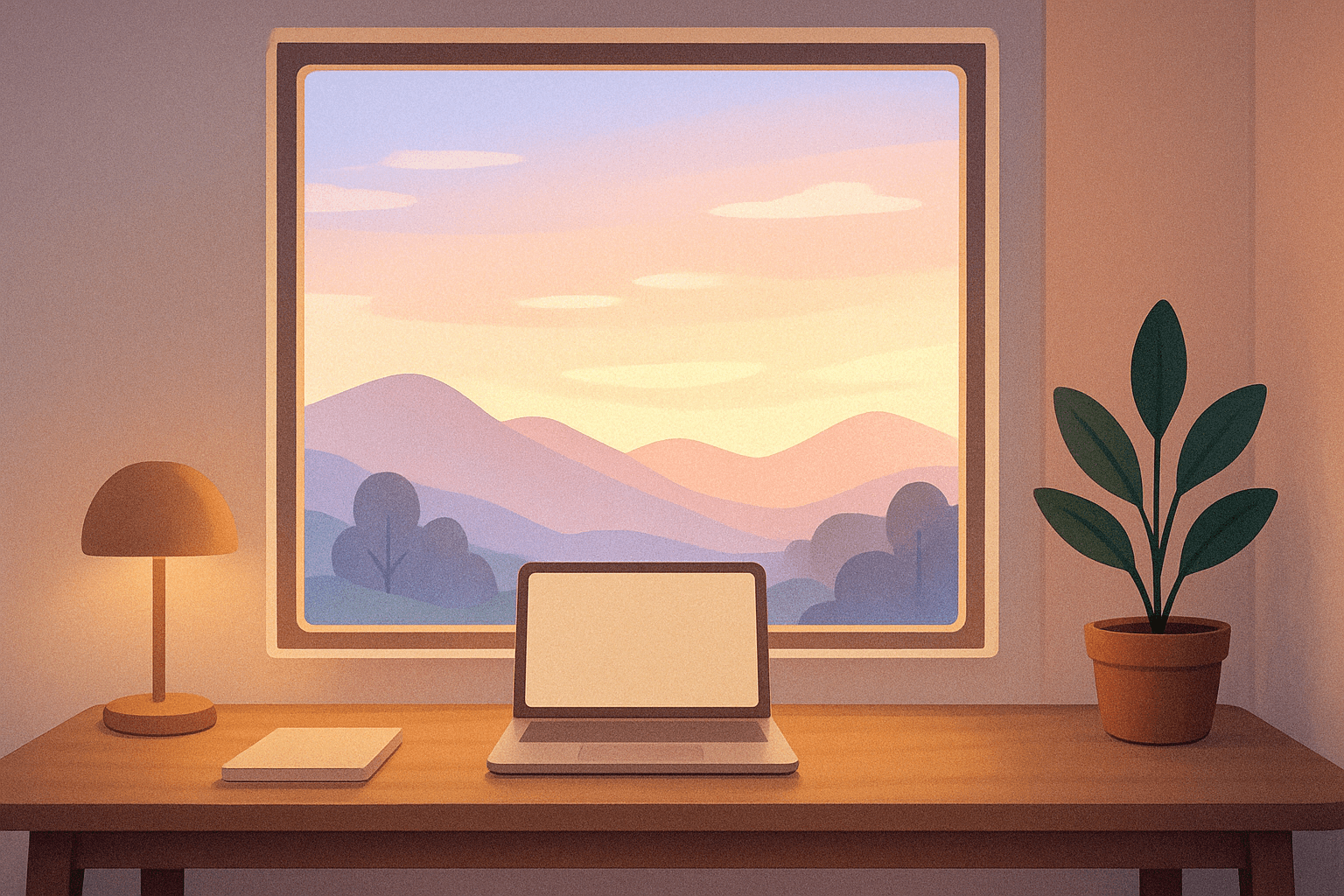 Before and after UnYellowGPT processing of an AI-generated image of a workspace (after)