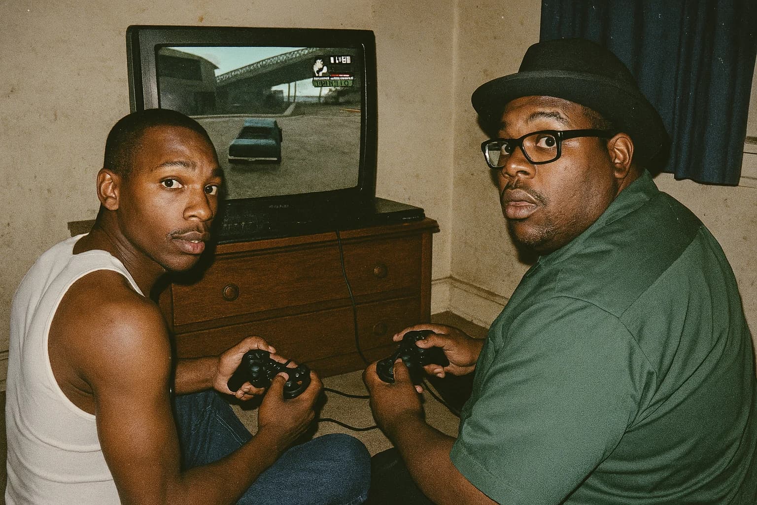 Before and after UnYellowGPT processing of an AI-generated image of GTA San Andreas (before)