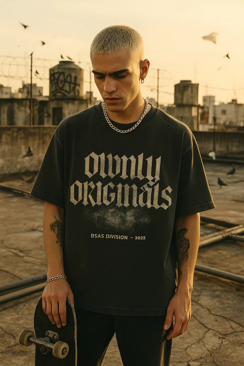 Before and after UnYellowGPT processing of an AI-generated image of a man in t-shirt (before)