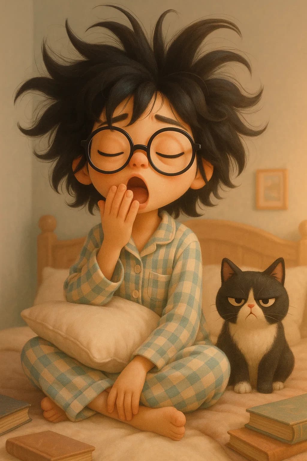 Before and after UnYellowGPT processing of an AI-generated sleepy character (before)